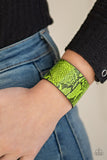 It's A Jungle Out There - Green Python Print Leather Band Urban Snap Wrap Bracelet