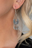 Fabulously Feathered - Silver Feather Charms Half-Moon Gray Bead Fishhook Earrings