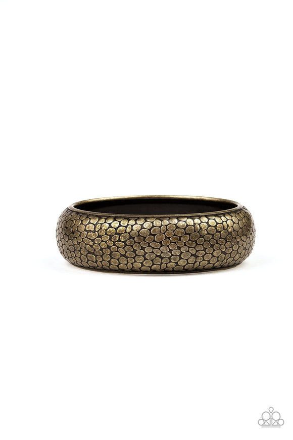 Urban Wildlife - Brass - Silver Metallic Python-Like Pattern Oversized  Thick Bangle Bracelet