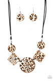 Here Kitty Kitty - Brown Cheetah Print Leather Short Necklace