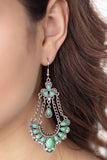 Unique Chic - Green Teardrop Beads White Rhinestones Silver Chains Fishhook Earrings