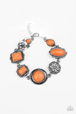 Gorgeously Groundskeeper - Orange - Blue Stones Floral Frame Clasp Bracelet