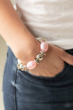 Big League Luster - Pink Oversized Iridescent Beads Stretchy Bracelet