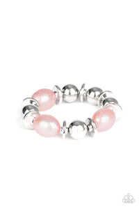 Big League Luster - Pink Oversized Iridescent Beads Stretchy Bracelet