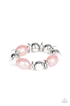 Big League Luster - Pink Oversized Iridescent Beads Stretchy Bracelet