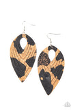 Cork Cabana - White - Black Spotted Flat Cork Teardrop Spliced Fishhook Earrings