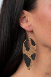 Cork Cabana - White - Black Spotted Flat Cork Teardrop Spliced Fishhook Earrings