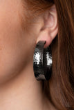 Fearlessly Flared - Gold - Black/Gunmetal Hammered Bar Hoop Earrings