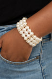 Modern Day Majesty - Gold Fittings White Pearls and White Rhinestones Stretchy Bracelet