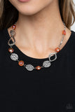 High Fashion Fashionista - Orange Iridescent Gems Silver Hammered Discs Short Necklace