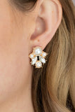 Royal Reverie - Gold Fitting Glassy White Rhinestones and Pearls Post Earrings