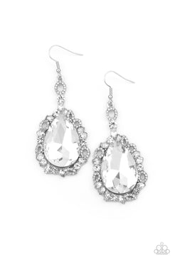 Royal Recognition - White Rhinestones Fishhook Earrings