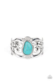 The Mesas are Calling - Brass - Silver Frame Turquoise Stone in Center Cuff Braclet