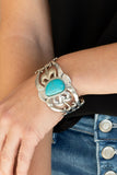 The Mesas are Calling - Brass - Silver Frame Turquoise Stone in Center Cuff Braclet