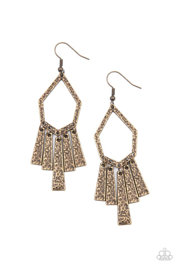 Museum Find - Brass Hammered Rectangular Frames Fishhook Earrings