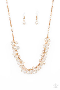 Pardon My Fringe - Gold Chain White Pearls Short Necklace