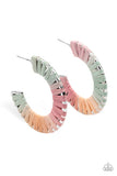 A Chance of Rainbows - Pink - Green - Multi Wicker-Like Cording Around silver Hoop Earrings