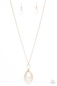 Dizzying Definition - Gold Almond Shaped Frames Long Necklace