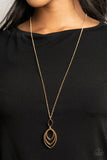 Dizzying Definition - Gold Almond Shaped Frames Long Necklace