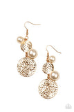 Pearl Dive - Gold Hammered Discs Oversized White Pearls Fishhook Earrings