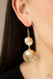 Pearl Dive - Gold Hammered Discs Oversized White Pearls Fishhook Earrings