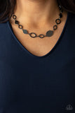 Working Oval-Time - Black/Gunmetal Discs and Oval Frames Short Necklace