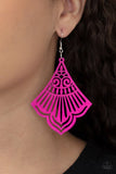 Eastern Escape - Pink Wooden Airy Stenciled Fishhook Earrings