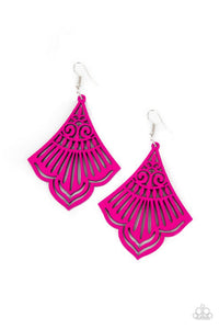 Eastern Escape - Pink Wooden Airy Stenciled Fishhook Earrings