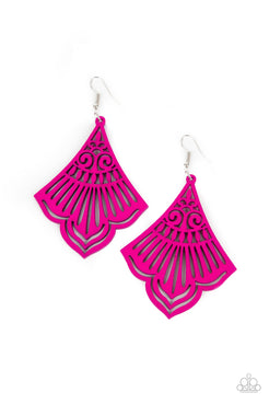 Eastern Escape - Pink Wooden Airy Stenciled Fishhook Earrings