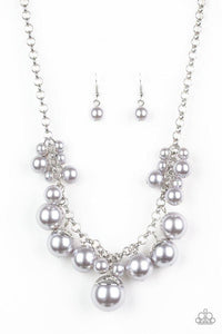 Broadway Belle - Silver/Grey - Black Pearly Beads Short Necklace