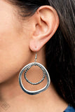 Spinning With Sass - Silver Ring Hematite Encrusted Fishhook Earrings - Fashion Fix Earrings