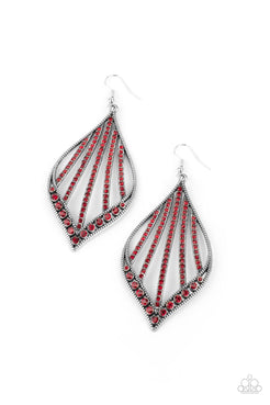 Showcase Sparkle - Red Rhinestones Silver Marquise Shape Frame Fishhook Earrings