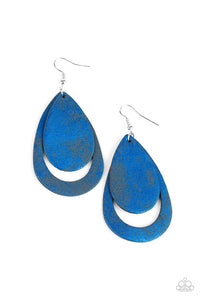 Fiery Firework - Blue Metallic Finish Leather Teardrop Fishhook Earrings