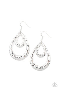 Museum Muse - Black/Gunmetal - Silver Hammered Teardrops Layered Fishhook Earrings