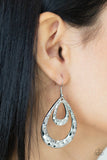 Museum Muse - Black/Gunmetal - Silver Hammered Teardrops Layered Fishhook Earrings