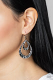 Museum Muse - Black/Gunmetal - Silver Hammered Teardrops Layered Fishhook Earrings