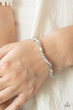 Twisted Twinkle - White Rhinestones Silver Cuff Bracelet