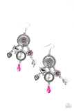 Springtime Essence - Colored White and Pink Rhinestones and Heart Charm Fishhook Earrings