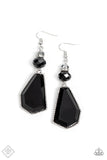 Defaced Dimension - Black Asymmetrical Pendant Metallic Bead Fishhook Earrings - Fashion Fix Earrings