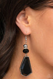 Defaced Dimension - Black Asymmetrical Pendant Metallic Bead Fishhook Earrings - Fashion Fix Earrings