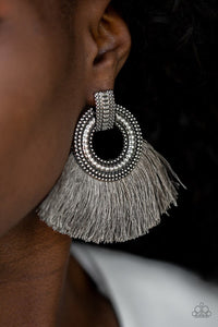 I Am Spartacus - Brass/White - Silver/Grey - Black Tassel Post Earrings