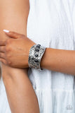 Welcome to the Badlands - Black Stones Across Thick Silver Feathery Floral Cuff Bracelet