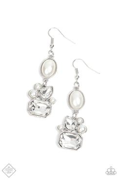 Showtime Twinkle - White Pearl Bead White Rhinestones Fishhook Earrings - Fashion Fix Earrings