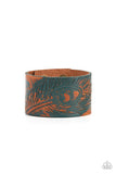 Positively Peacock - Blue Peacock Feather Brown Leather Band Urban Snap Wrap Bracelet