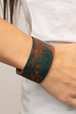 Positively Peacock - Blue Peacock Feather Brown Leather Band Urban Snap Wrap Bracelet