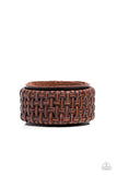 Urban Expansion - Brown Leather Band Wicker Pattern Urban Snap Wrap Bracelet