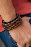 Urban Expansion - Brown Leather Band Wicker Pattern Urban Snap Wrap Bracelet