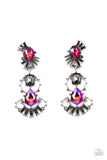 Ultra Universal - Pink Iridescent Teardrop Gems Smokey Hematite Rhinestones Post Earrings