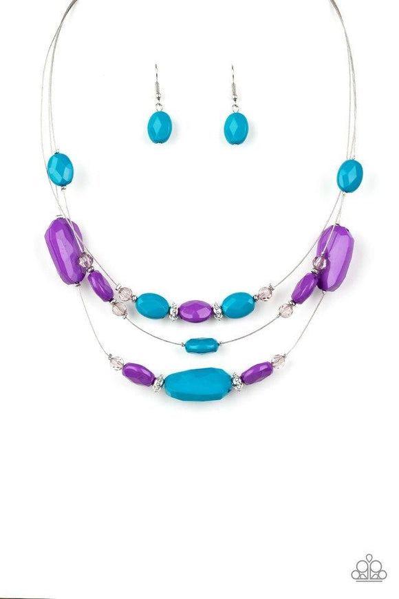 Radiant Reflections - Multi Crystle-Like Beads Dainty Metallic Accents Threaded on a Wire Short Necklace