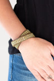 Rock Band Refinement - Brass - Black Suede Dainty Rhinestones Snap Double Wrap Bracelet